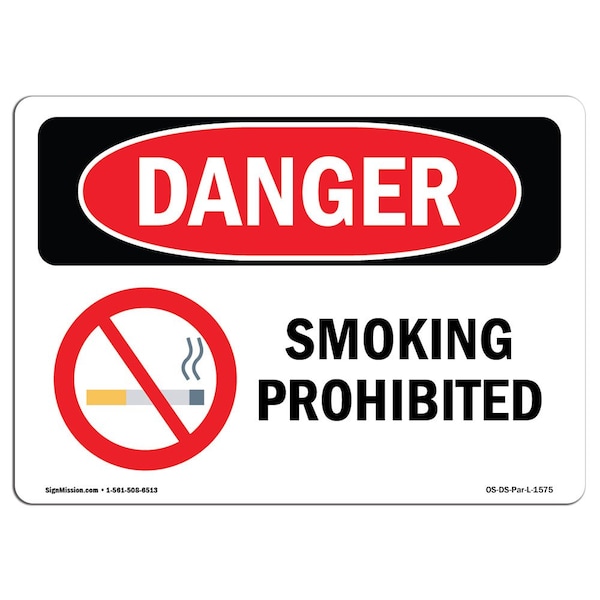 Signmission OSHA Danger Sign, Smoking Prohibited, 14in X 10in Decal, 10" W, 14" L, Landscape OS-DS-D-1014-L-1575 - main